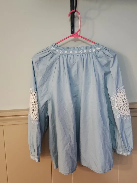 Wonderly Mint Boho Peasant Top - White Floral Embroidery & Tassels Large - Picture 3 of 16